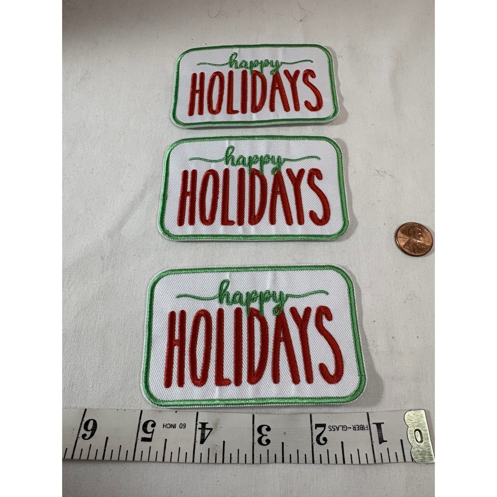 Happy Holidays Iron On Patch Red Green Embroidered Christmas DIY